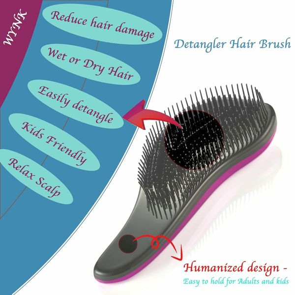 Detangler Brush, 2 Piece Value Set, Wet Detangling Hair Brush,Professional No Pain Detangler for Women,Men,Kids (2 Pack, Pink)