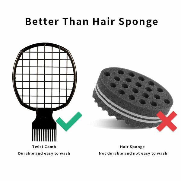 2Pcs Twist Combs, Hair Sponge Brush Upgraded Twist Comb, Better Than Hair Sponge for Men Women Curls(Black)