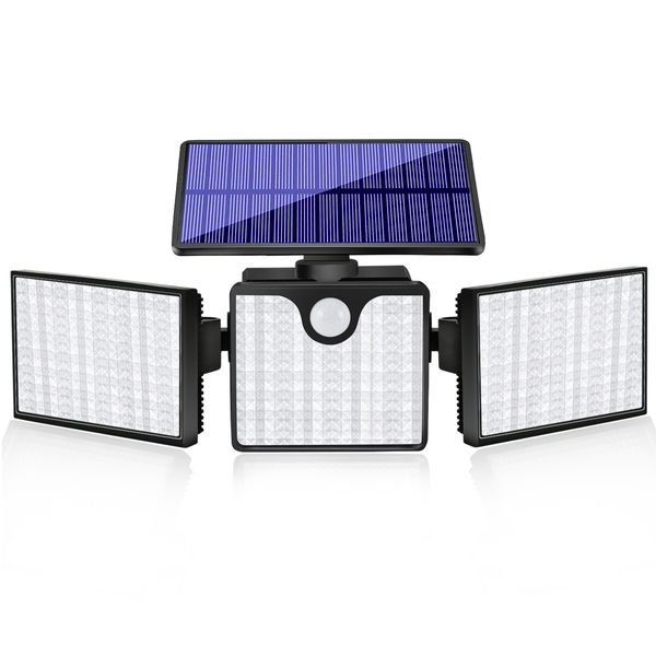 Solar Motion Sensor Light 266 LED Waterproof Luces with 3 Adjutable Head Wide Angle for Outside Garage Yard Patio