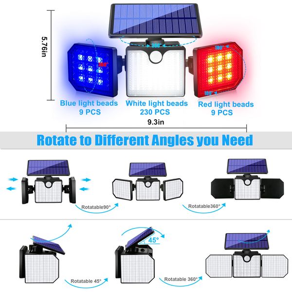 Solar Motion Sensor Light  LED Solar Lighting Wall & Warning Light Flashing Cyclically Waterproof for Outdoor Courtyards Hallways Pools