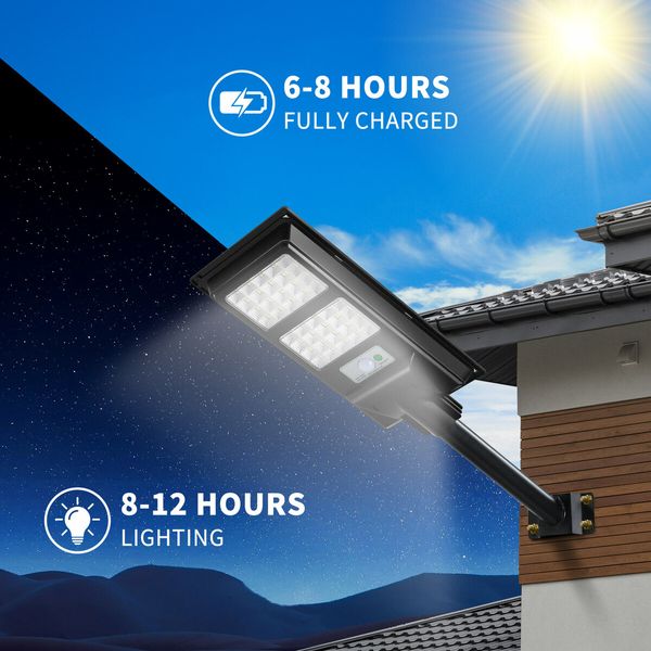 Solar Street LED Light Motion Sensor Remote Outdoor Garden Yard Flood Down Lamp Security Parking Lot Spot Floodlight Pole Waterproof 160 LEDs 200W