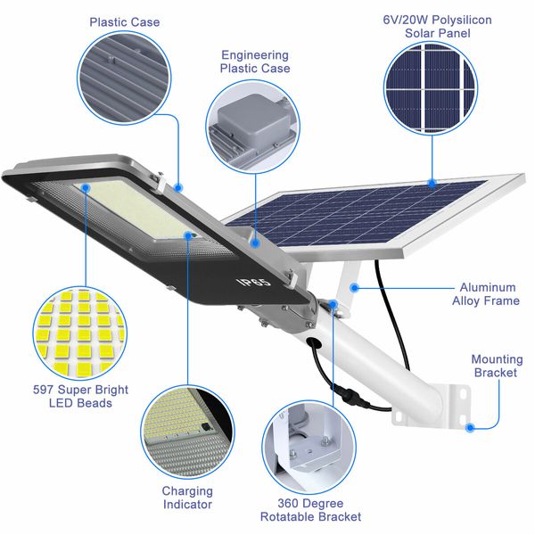 597 LED Solar Light 200W Outdoor Garden Street Security Lamp Floodlight Remote Sensor Wall Flood Down Parking Lot Spot Pole Waterproof