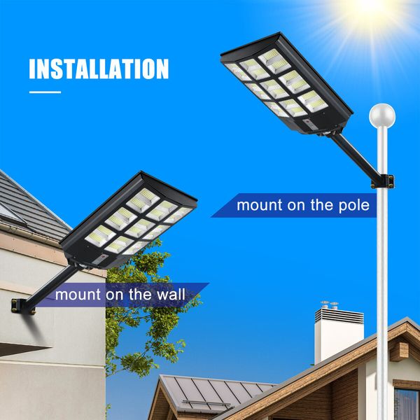 800W LED Solar Street Light Commercial Road Flood Lamp Motion Sensor Remote Outdoor Garden Wall Dusk To Dawn Patio Parking Lot Waterproof