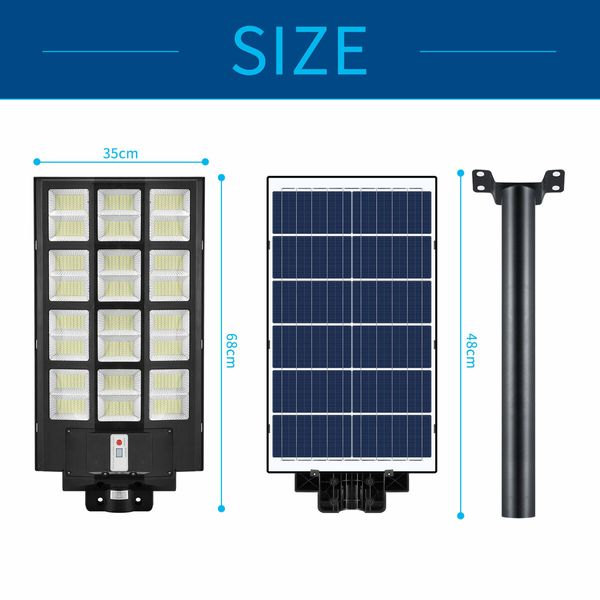 1000W Commercial LED Solar Street Light Road Lamp Motion Sensor Remote Outdoor Garden Wall Dusk To Dawn Patio Parking Lot Flood Pole Waterproof