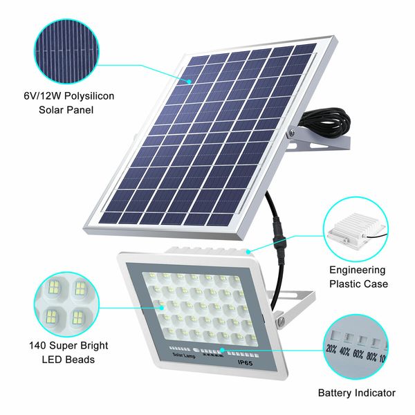 140 LED Solar Flood Light Sensor Street Outdoor Garden Remote Security Wall Lamp Floodlight Outside Waterproof Yard Driveway Patio Parking Lot 100W