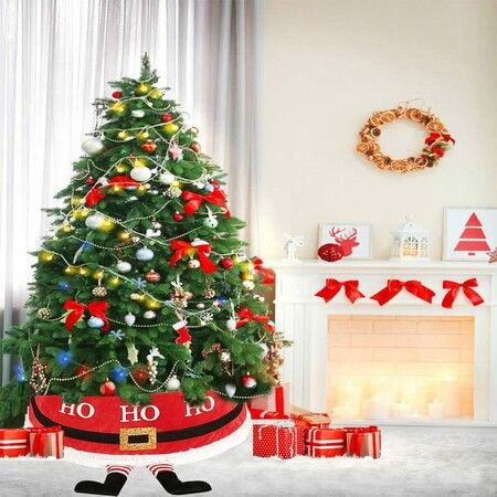 Christmas Tree Collar,Xmas Red Tree Ring for Artificial Trees,Foldable Reusable Tree Box Decor for Home,School,Office Party Decoration Santa Claus