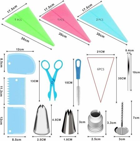 72PCS Piping Nozzle, Cake Decorating Supplies Kit, Stainless Nozzle Tip with Cream Pastry Bag, Smoother, and Adapter, Baking Supplies for Cake DIY, Pastry Making, Dessert Decorating