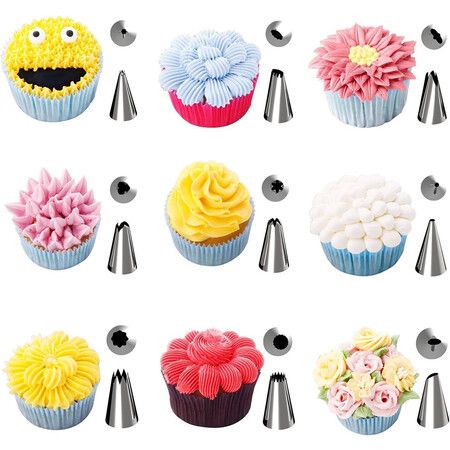 72PCS Piping Nozzle, Cake Decorating Supplies Kit, Stainless Nozzle Tip with Cream Pastry Bag, Smoother, and Adapter, Baking Supplies for Cake DIY, Pastry Making, Dessert Decorating