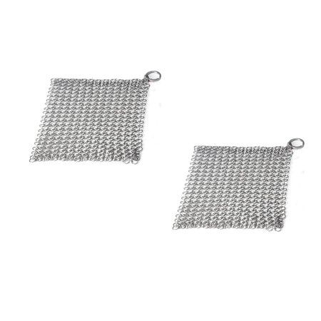 2PCS 316 Stainless Steel Cast Iron Cleaner Chainmail Scrubber for Cast Iron Pan Skillet Cleaner 20 x 15 cm