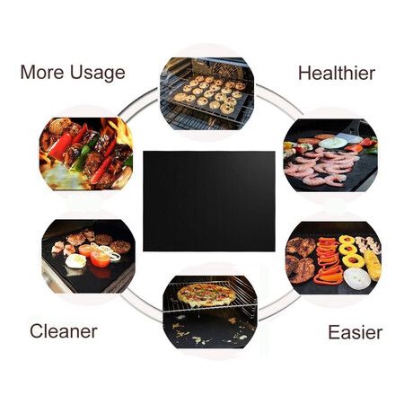 Grill Mat Set of 5, 100% Non-Stick BBQ Grill Mats for Electric Grill Gas Charcoal BBQ 40x33 cm, Black