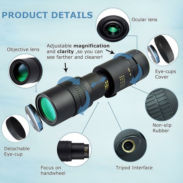 300x40 Monocular Telescope High Powered Zoom for Smartphone Handheld Monocular with Flexible Tripod for Hunting Bird Watching Travel