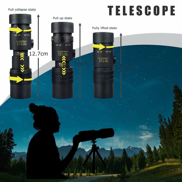 300x40 Monocular Telescope High Powered Zoom for Smartphone Handheld Monocular with Flexible Tripod for Hunting Bird Watching Travel