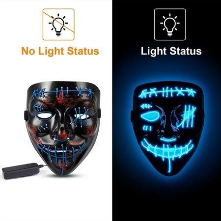 LED Halloween Light Up Purge Mask, Led EL Wire Face Mask for Halloween Festival Holiday Role Cosplay Costume