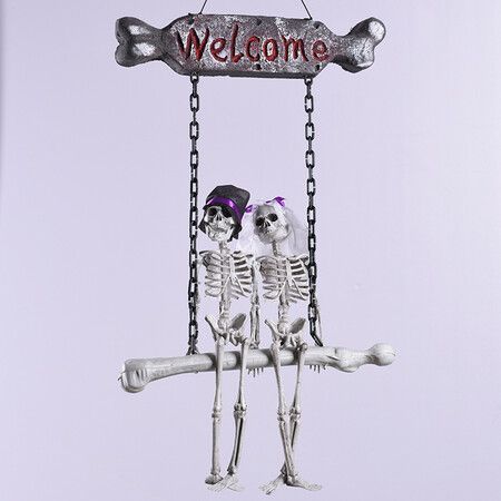 Halloween Skull Skeleton Bride And Groom Welcome Doorplate Hanger