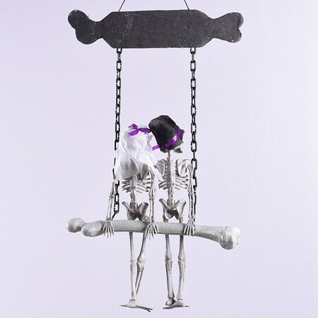 Halloween Skull Skeleton Bride And Groom Welcome Doorplate Hanger