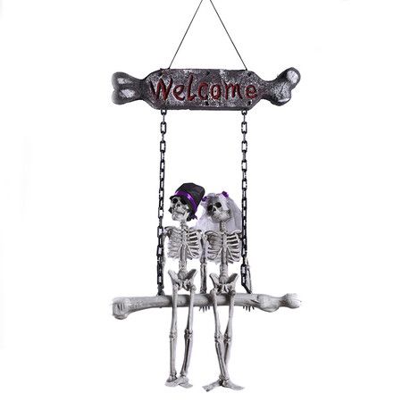 Halloween Skull Skeleton Bride And Groom Welcome Doorplate Hanger