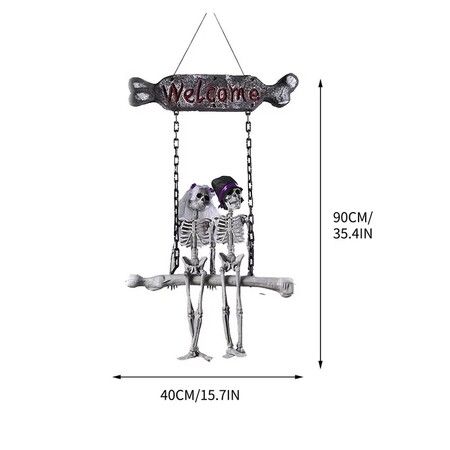 Halloween Skull Skeleton Bride And Groom Welcome Doorplate Hanger