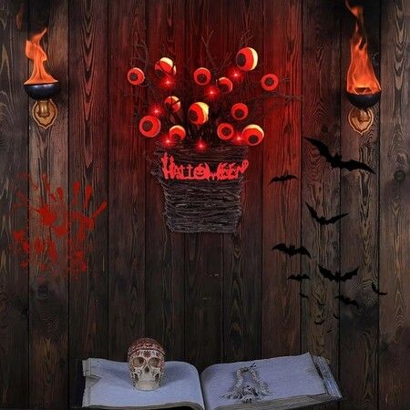 Halloween Simulation Eyeball Wreath, withered Branch Wreath, Ghost Festival Terrifying Hanging Piece, Party Decoration Door Hanging