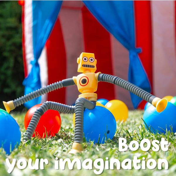 4 Pieces LED Telescopic Suction Cup Robot Toy, Shape Changing Telescopic Tube Fidget Toys for Girls Boys Age 3 to 12 (Robot)