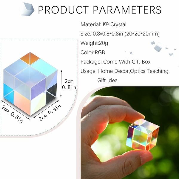 20mm RGB Dispersion Prism Optical Glass X-Cube Prism for Teaching Light Spectrum Physics- Gift of Light