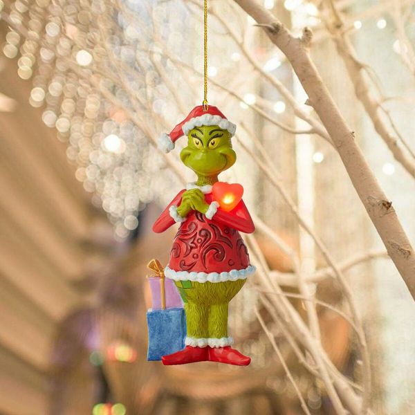 2023 Christmas Grinches Tree Decorations,8PCS Acrylic Cute Funny Green Doll Christmas Pendants Hanging,2D Flat Tree Ornaments with Printing 9cm/3.54in