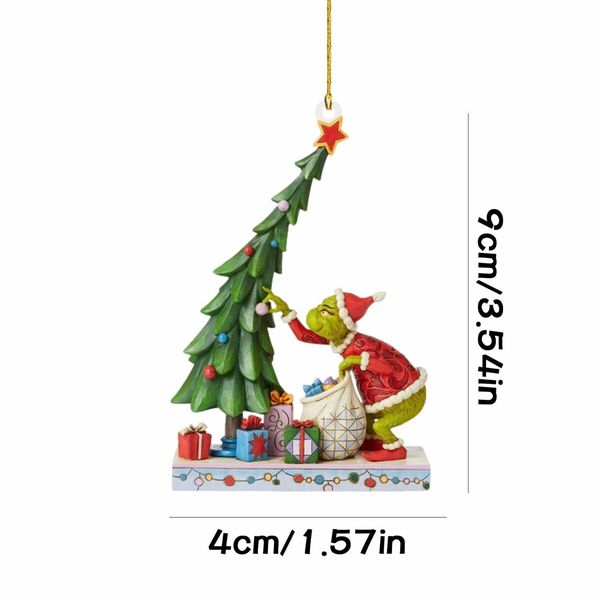 2023 Christmas Grinches Tree Decorations,8PCS Acrylic Cute Funny Green Doll Christmas Pendants Hanging,2D Flat Tree Ornaments with Printing 9cm/3.54in