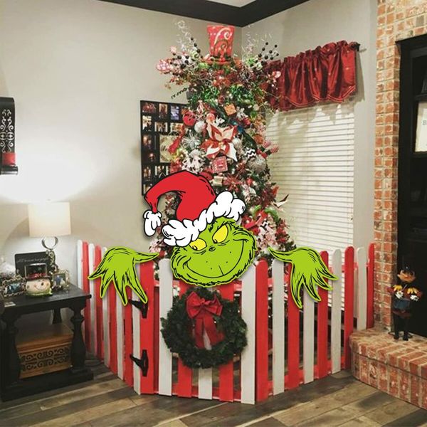 3PCS Grinchs Fence Peeker,Grinchmas Decor for Tree,Grinchs Tree Topper for Whoville Christmas Decorations