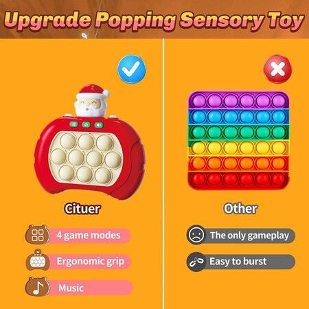 Christmas Handheld Game for Pop Fidget Game Toys, Quick Push Game, Bubble Stress Pop Light Up Game, Mini Games Sensory Toys for Autistic Children