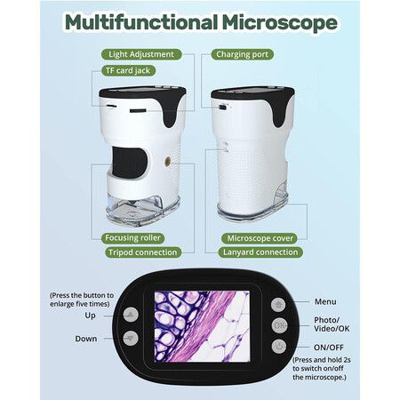 Handheld Microscope Kit for Kids, Catch Video and Photo, Rechargeable 1000X HD Microscopes Camera Toys