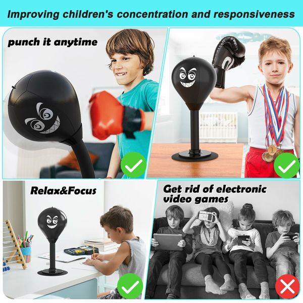 Desktop Punching Bag Stress Buster with Suction Cup for Office Table and Counters Heavy Duty Stress Relief Desk Boxing Punch Ball-Black