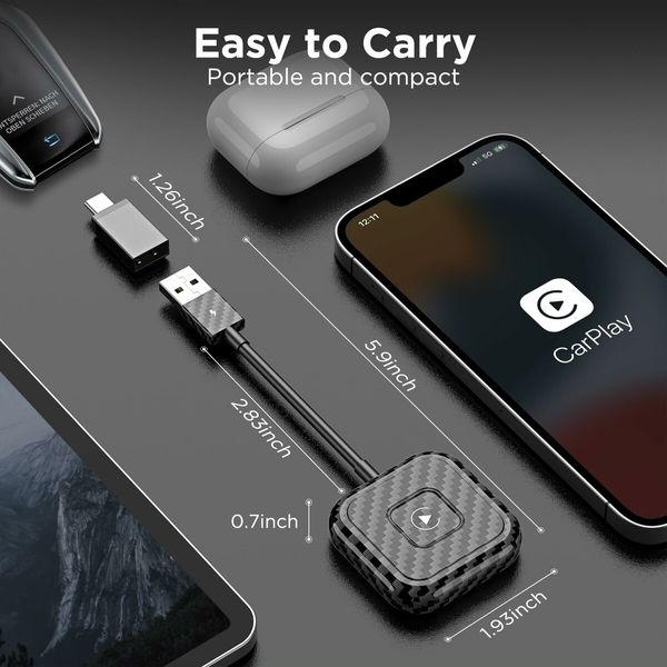 Wireless Carplay Adapter,2023 Style for Apple OEM Wired CarPlay,Convent Wired to Wireless CarPlay Dongle for Car with USB A/USB C,Wireless Control Plug & Play Easy Setup