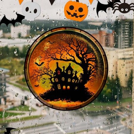 Halloween Horror Castle Black Cat Window Stickers, PVC, No Glue, Static Decorative, Colorful, Party, Home, On Glass