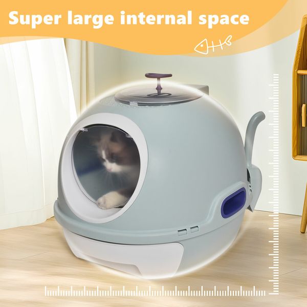 Cat Litter Tray Box Kitty Enclosed Large Pet Toilet Top Entry Furniture Foldable Removable Covered Hooded Plastic With Scoop Blue