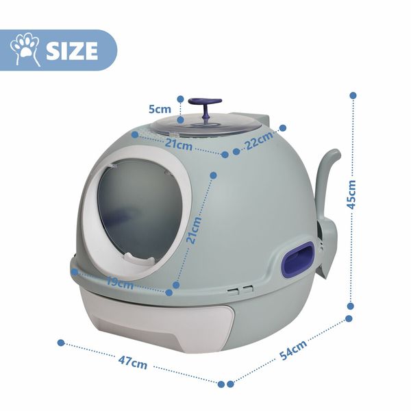 Cat Litter Tray Box Kitty Enclosed Large Pet Toilet Top Entry Furniture Foldable Removable Covered Hooded Plastic With Scoop Blue