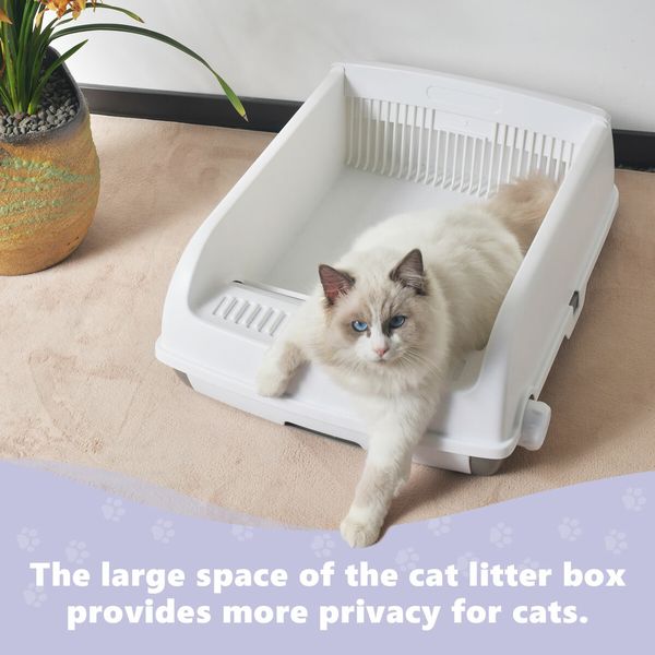 Cat Litter Tray Box Kitty Enclosed Large Pet Toilet Top Entry Furniture Removable Covered Hooded Plastic With Tray Scoop