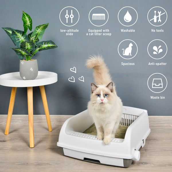 Cat Litter Tray Box Kitty Enclosed Large Pet Toilet Top Entry Furniture Removable Covered Hooded Plastic With Tray Scoop