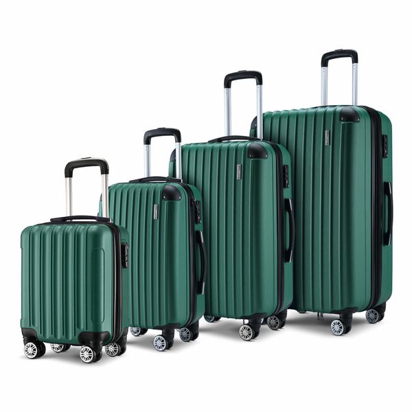 4 Piece Luggage Set Travel Suitcase Traveller Bag Carry On Lightweight Checked Hard Shell Trolley TSA Lock Green