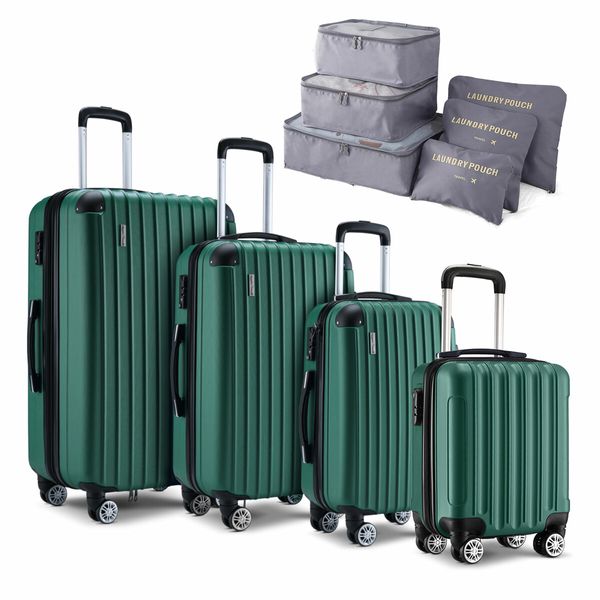 4 Piece Luggage Set Travel Suitcase Traveller Bag Carry On Lightweight Checked Hard Shell Trolley TSA Lock Green