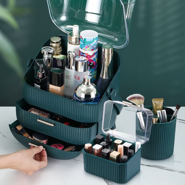 Makeup Jewellery Box Drawers Storage Case Cosmetic Organiser Brush Holder Travel Organizer Vanity Stand Jewelry Skincare Display Tray Portable