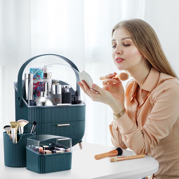 Makeup Jewellery Box Drawers Storage Case Cosmetic Organiser Brush Holder Travel Organizer Vanity Stand Jewelry Skincare Display Tray Portable