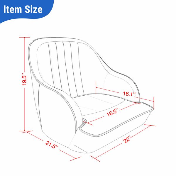 OGL Boat Seat Chair Bucket Marine Helm Pontoon Captain Vinyl Upholstery Foam Cushion UV Water Wind Proof 19.5x22x21.5 Inches