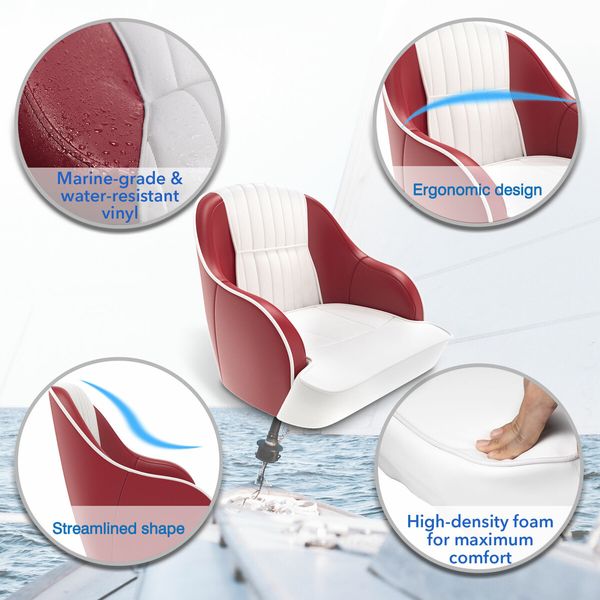 OGL Boat Seat Chair Marine Bucket Helm Captain Pontoon Vinyl Upholstery Foam Cushion Water UV Wind Proof 19.5x22x21.5 Inches