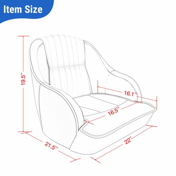 OGL Boat Seat Chair Helm Bucket Marine Captain Pontoon Foam Cushion Vinyl Upholstery Water UV Wind Proof 19.5x22x21.5 Inches