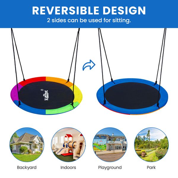 Tree Swing Seat Chair Set Childrens Hanging Outdoor Indoor Round Flying Saucer Playset Outsides Garden Camping 2 Sides Disc Straps Carabiners Kidbot