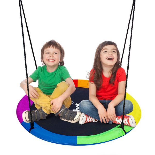 Tree Swing Seat Chair Set Childrens Hanging Outdoor Indoor Round Flying Saucer Playset Outsides Garden Camping 2 Sides Disc Straps Carabiners Kidbot