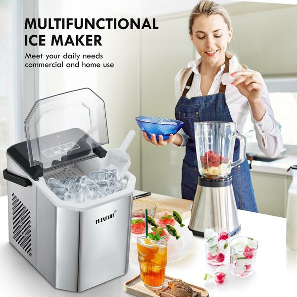 Maxkon 12kg Ice Maker Portable Cube Making Machine Freezer Countertop Home Kitchen Commercial House Appliance Self Cleaning Stainless Steel with Handle