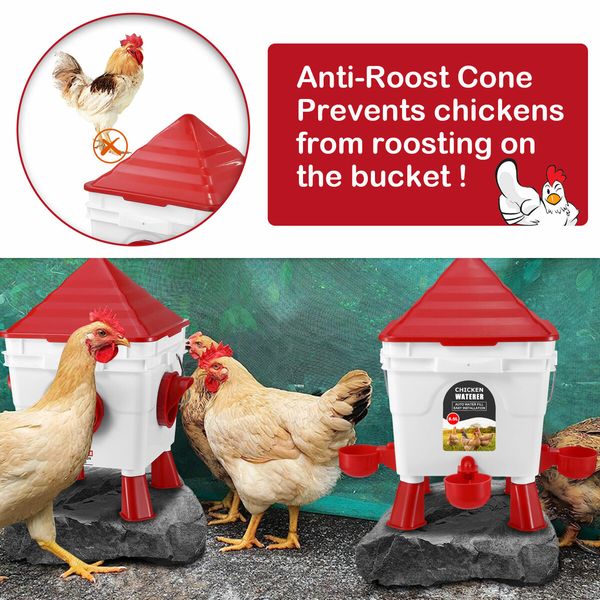 Chicken Feeder Hens Treadle Feeding 6KG 8.5L Waterer Set Automatic Food Dispense Rat Bird Proof for Poultry Rabbit With Bucket