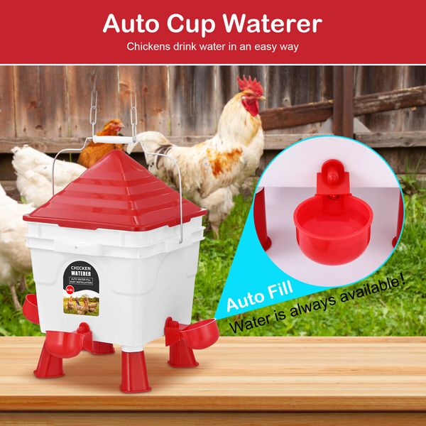 Chicken Feeder Hens Treadle Feeding 6KG 8.5L Waterer Set Automatic Food Dispense Rat Bird Proof for Poultry Rabbit With Bucket