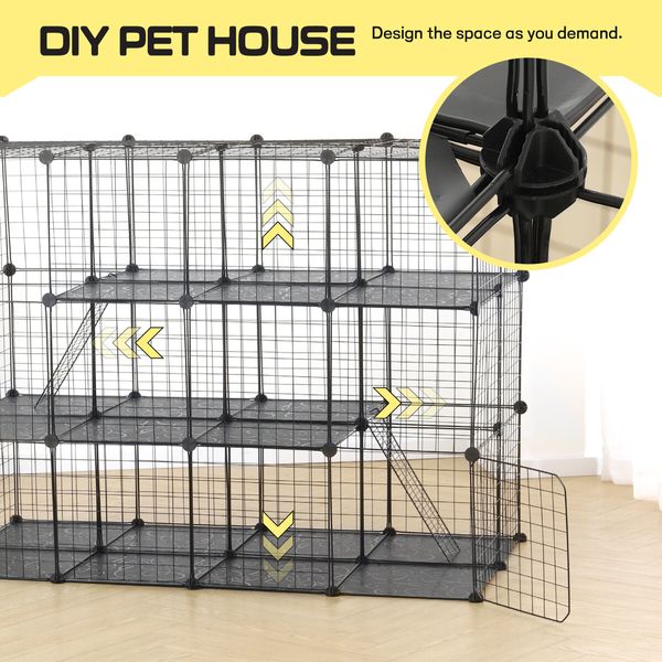 Cat Cage DIY Enclosure Pet Crate Rabbit Hutch Pet Scene Kitty Kennel Bunny Ferret Home Playpen Detachable Metal Wire