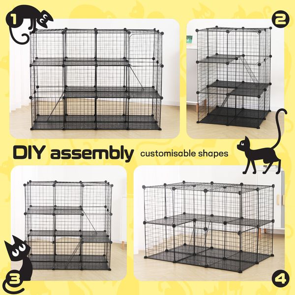 Cat Cage DIY Enclosure Pet Crate Rabbit Hutch Pet Scene Kitty Kennel Bunny Ferret Home Playpen Detachable Metal Wire